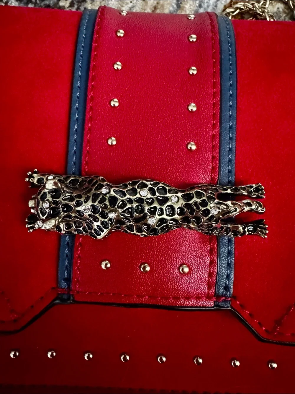Topshop Red and Gold Panther Emblem Mini Shoulder Crossbody Bag